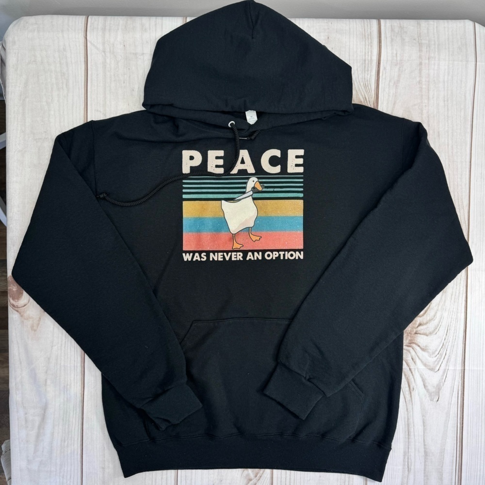 Peace Was Never An Option Goose Grunge Rebel Black Hoodie Men’s Size Medium